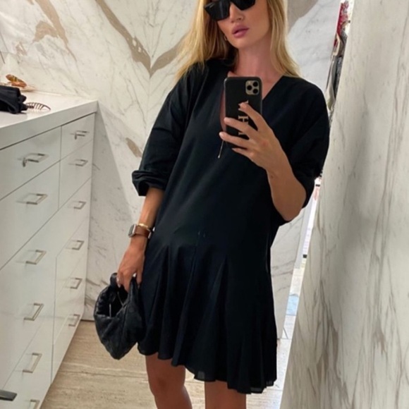 ANINE BING FLOUNCY V-NECK LONG BALLOON SLEEVE GODET DRESS BLACK NWT SIZE… - Picture 9 of 16